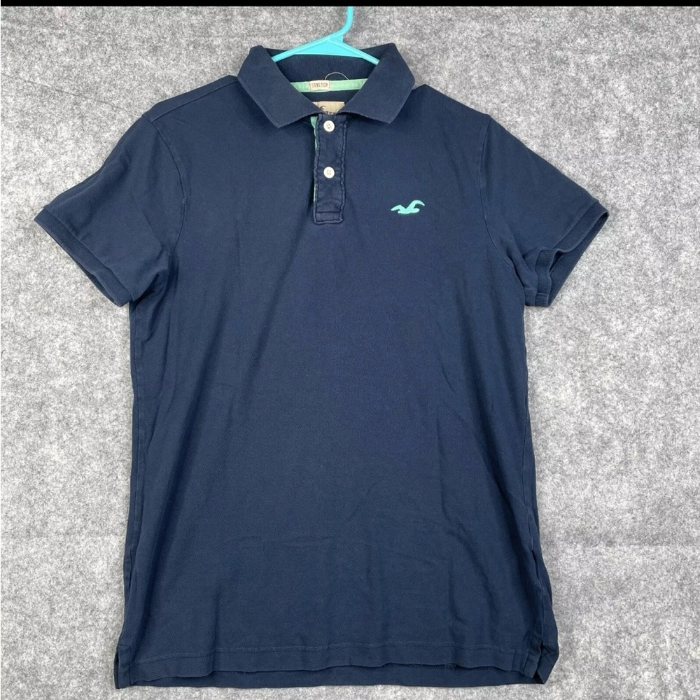 Hollister Polo Shirt Mens Medium Navy Blue Short Sleeve Stretch EpicFlex Preppy